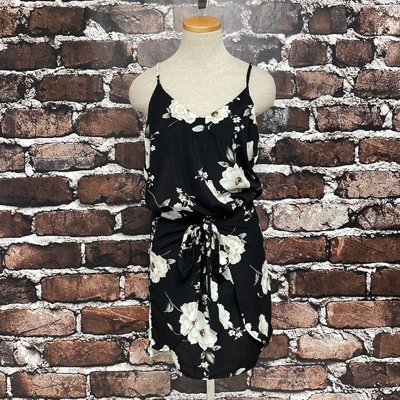 Grace Karin Dress Black White Floral Sleeveless Size Small Tie Front - Picture 2 of 13